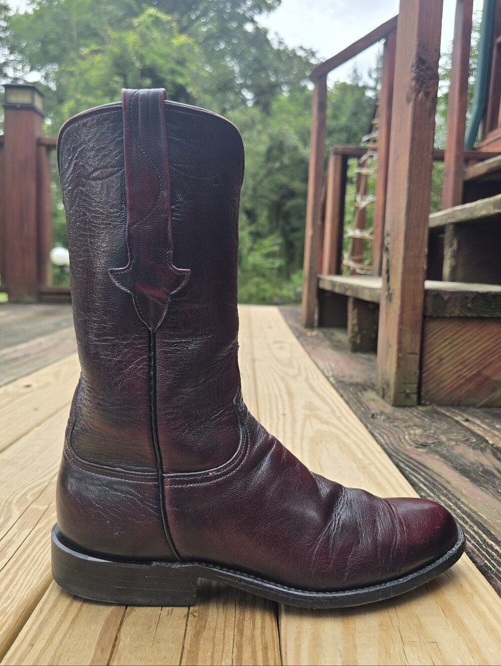Lucchese, Vintage Womens Black Cherry Leather, Round Toe Roper Boots, Sz 8.5B - Picture 6 of 13